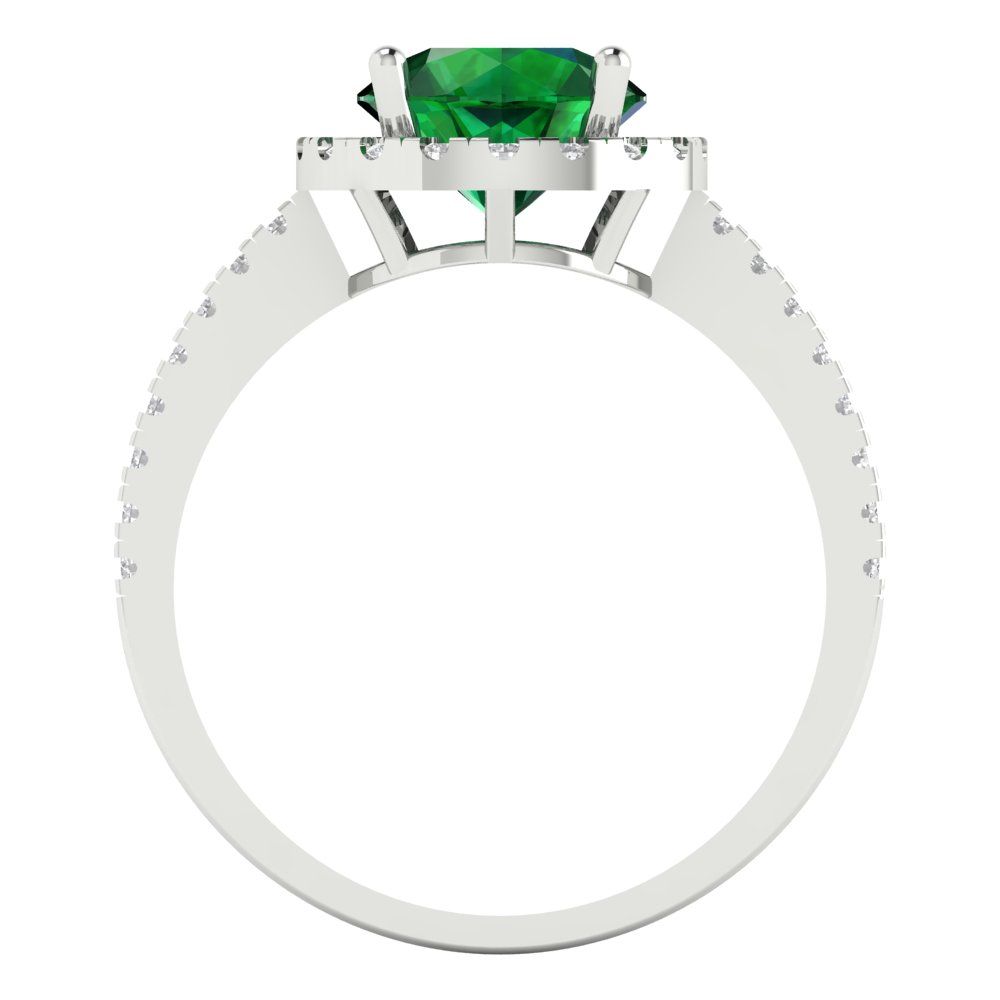 1.8 cttw Simulated Emerald Hidden Halo Engagement Ring - Solid Gold (Round Cut,7.5mm)
