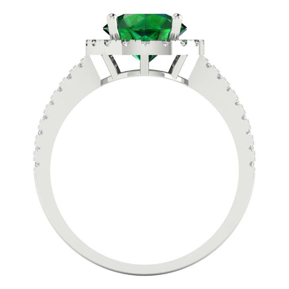 1.8 cttw Simulated Emerald Hidden Halo Engagement Ring - Solid Gold (Round Cut,7.5mm)