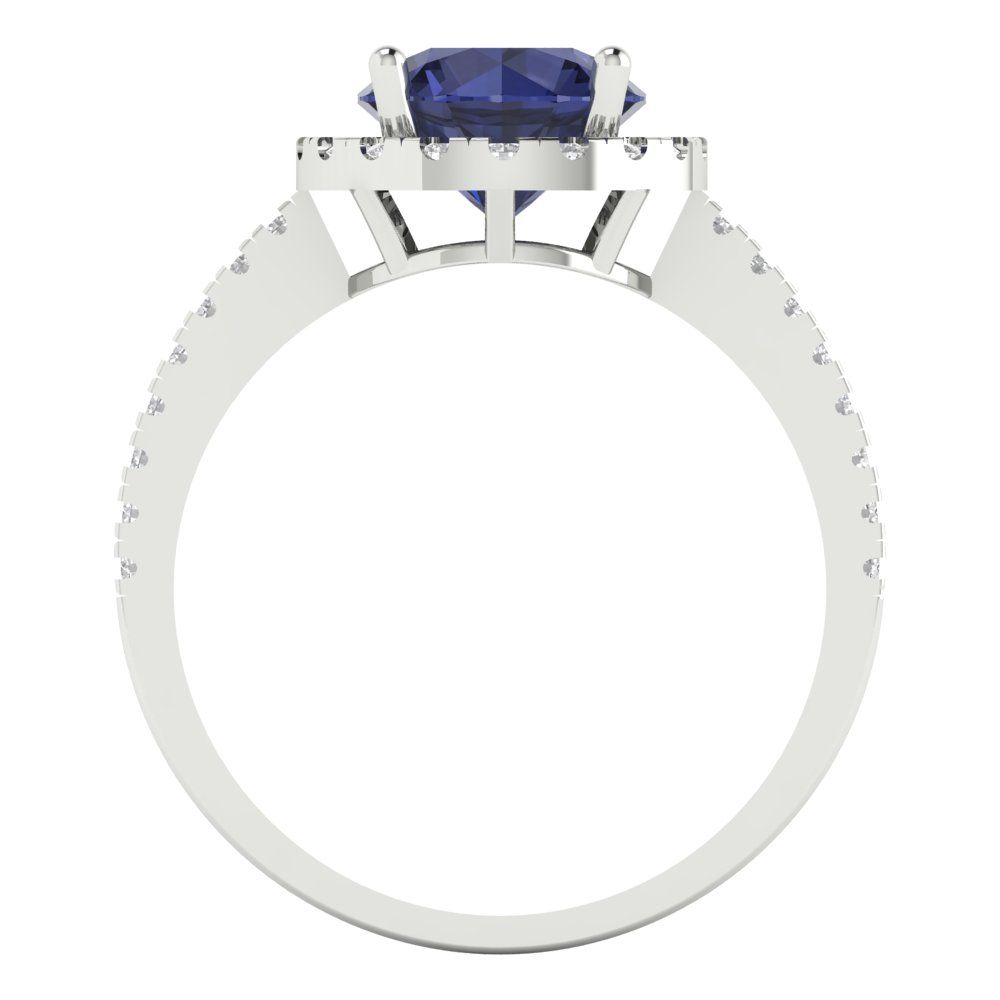 1.8 cttw Simulated Blue Sapphire Hidden Halo Engagement Ring - Solid Gold (Round Cut,7.5mm)