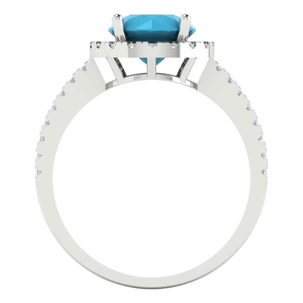 1.8 cttw Simulated Turquoise Hidden Halo Engagement Ring - Solid Gold (Round Cut,7.5mm)