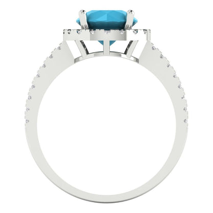 1.8 cttw Simulated Turquoise Hidden Halo Engagement Ring - Solid Gold (Round Cut,7.5mm)