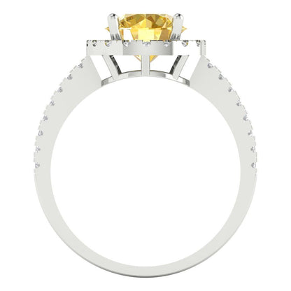 1.8 cttw Natural Citrine Hidden Halo Engagement Ring - Solid Gold (Round Cut,7.5mm)