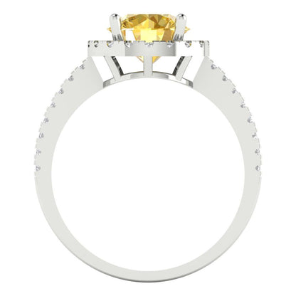 1.8 cttw Zirconia Simulated Yellow Diamond Hidden Halo Engagement Ring - Solid Gold (VVS1, Round Cut,7.5mm)