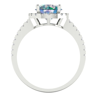 1.8 cttw Blue Moissanite Hidden Halo Engagement Ring - Solid Gold (Round Cut,7.5mm)