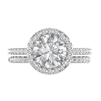 2.52 cttw Round Cut Zirconia Simulated Diamond Bridal Set - Solid White Gold Engagement Ring & Wedding Band
