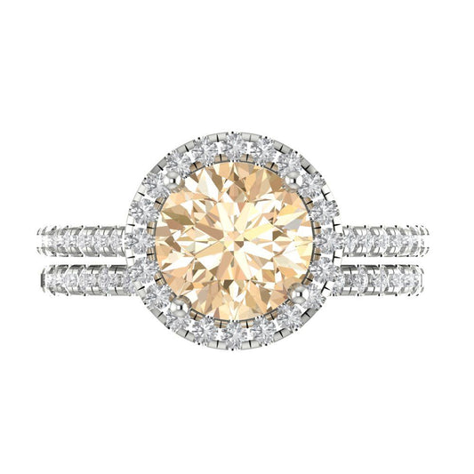 2.52 cttw Round Cut Natural Morganite Bridal Set - Solid White Gold Engagement Ring & Wedding Band