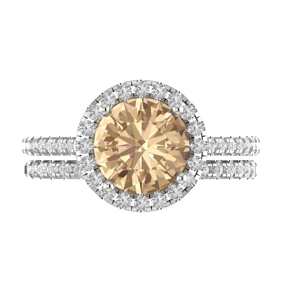 2.52 cttw Round Cut Yellow Moissanite Bridal Set - Solid White Gold Engagement Ring & Wedding Band