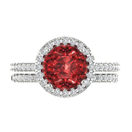 2.52 cttw Round Cut Natural Garnet Bridal Set - Solid White Gold Engagement Ring & Wedding Band