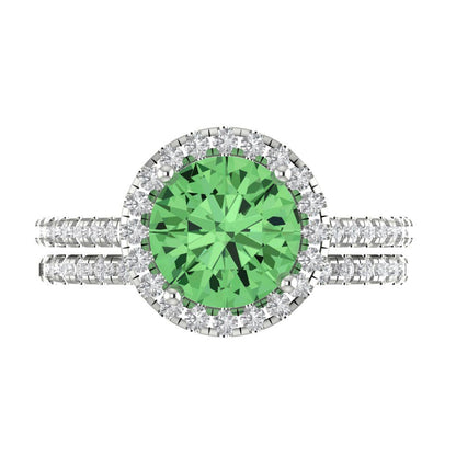 2.52 cttw Round Cut Simulated Green Diamond Bridal Set - Solid White Gold Engagement Ring & Wedding Band