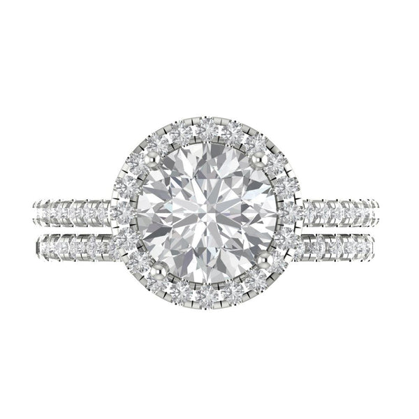 2.56 ct Brilliant Round Cut Clear Simulated Diamond Stone White Gold Halo Solitaire with Accents Bridal Set