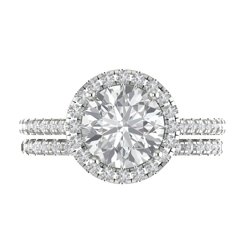2.52 cttw Round Cut White Sapphire Bridal Set - Solid White Gold Engagement Ring & Wedding Band