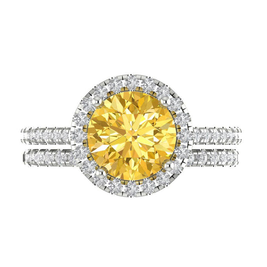 2.52 cttw Round Cut Natural Citrine Bridal Set - Solid White Gold Engagement Ring & Wedding Band