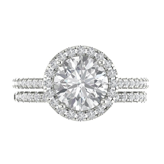 2.52 cttw Round Cut Moissanite Bridal Set - Solid White Gold Engagement Ring & Wedding Band