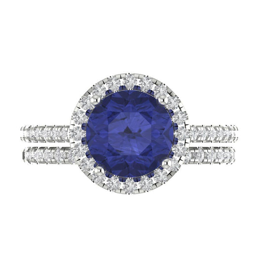 2.52 cttw Round Cut Simulated Tanzanite Bridal Set - Solid White Gold Engagement Ring & Wedding Band