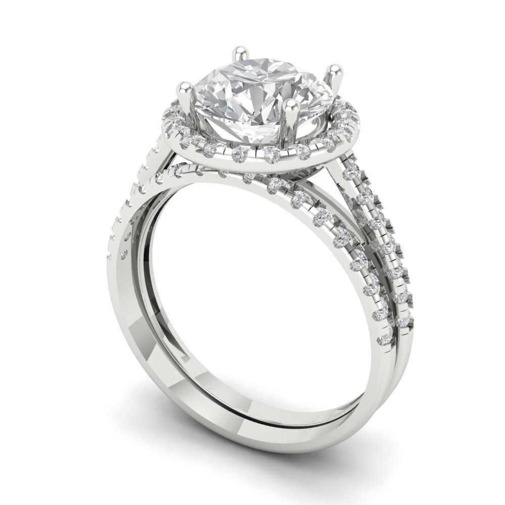 2.52 cttw Round Cut Zirconia Simulated Diamond Bridal Set - Solid White Gold Engagement Ring & Wedding Band