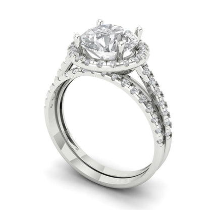 2.52 cttw Round Cut Zirconia Simulated Diamond Bridal Set - Solid White Gold Engagement Ring & Wedding Band