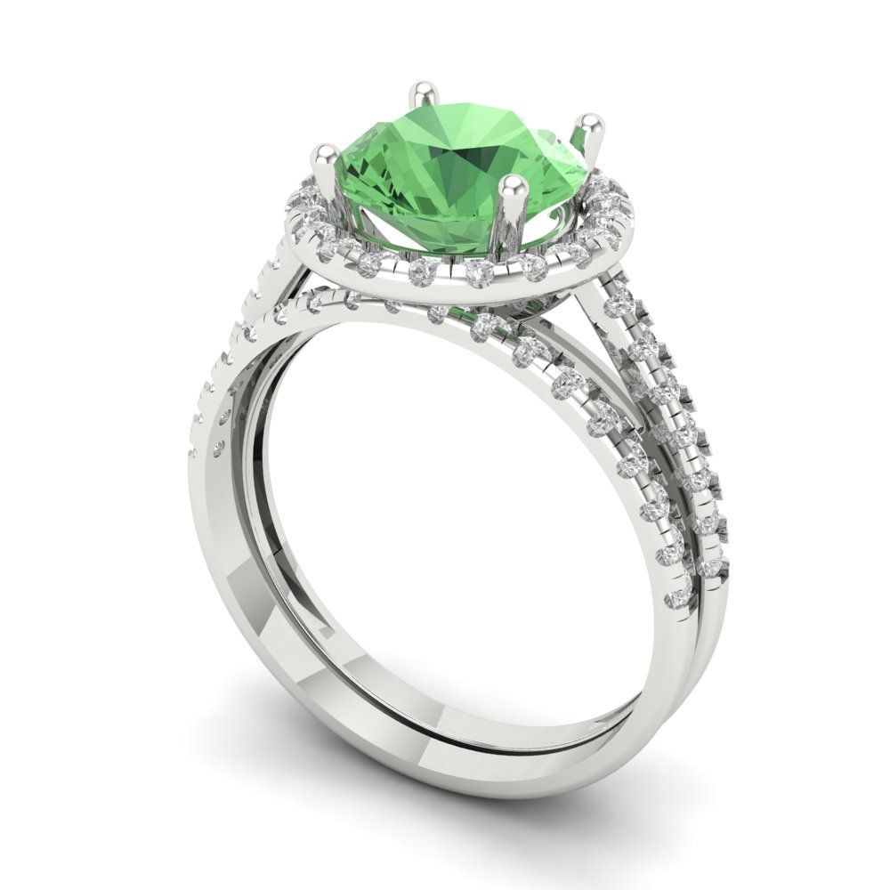 2.52 cttw Round Cut Simulated Green Diamond Bridal Set - Solid White Gold Engagement Ring & Wedding Band