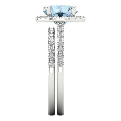 2.52 cttw Round Cut Natural Sky Blue Topaz Bridal Set - Solid White Gold Engagement Ring & Wedding Band