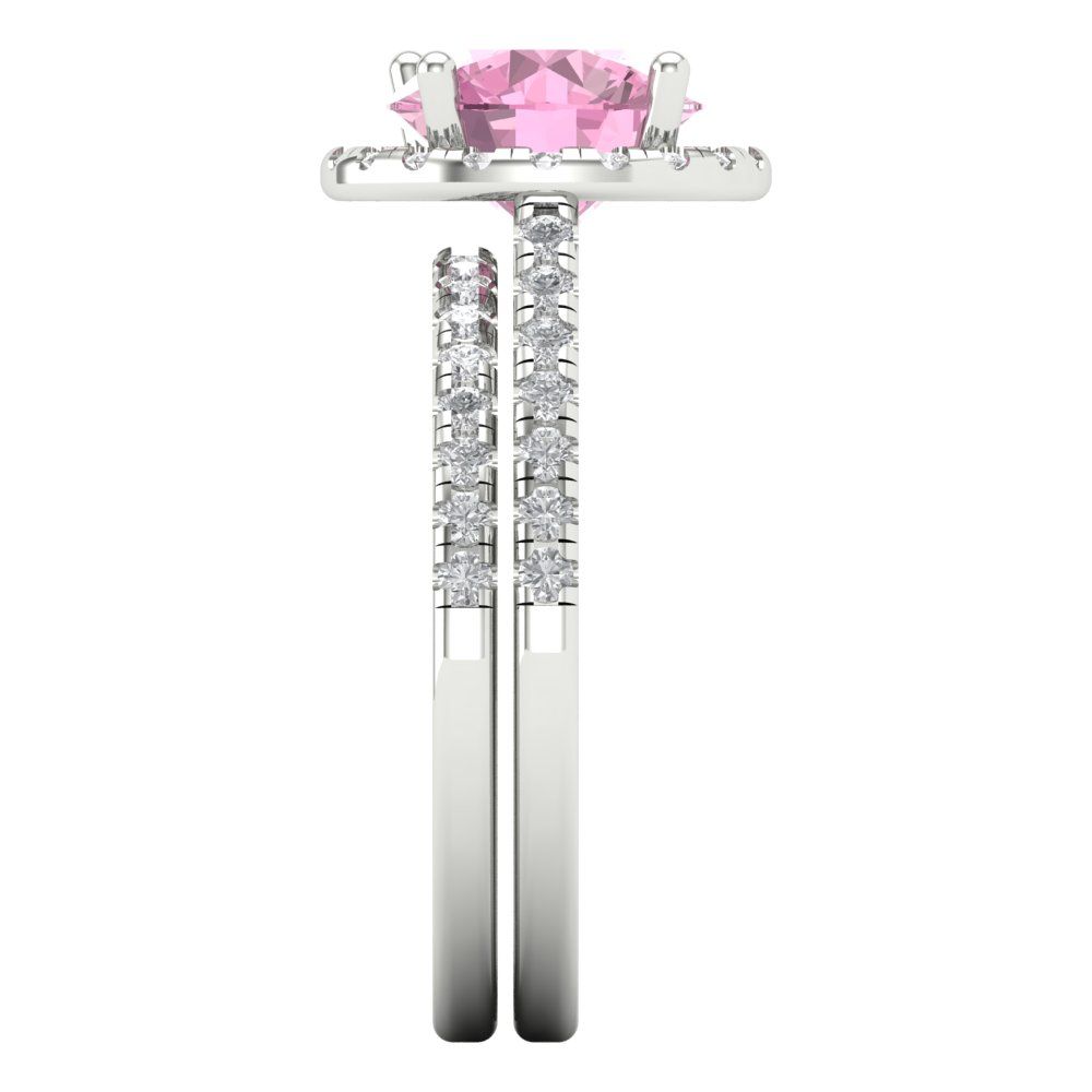 2.52 cttw Round Cut Simulated Pink Diamond Bridal Set - Solid White Gold Engagement Ring & Wedding Band