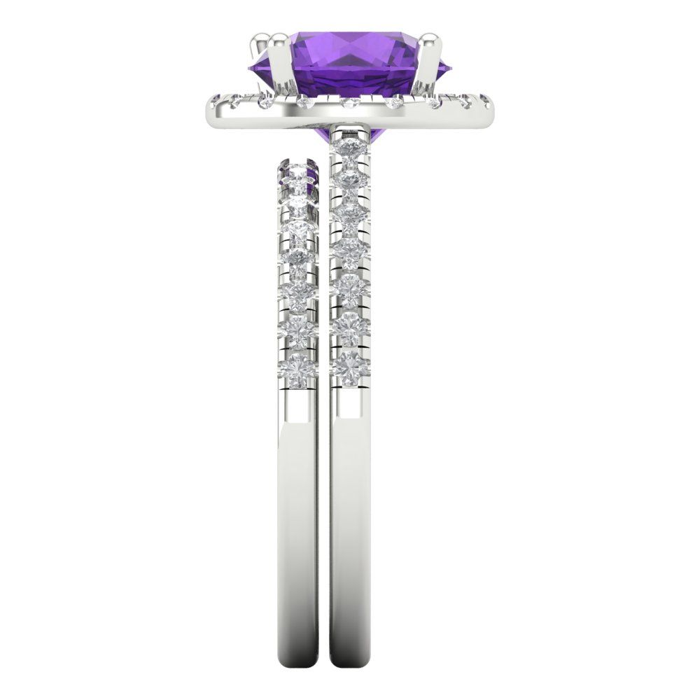 2.52 cttw Round Cut Natural Amethyst Bridal Set - Solid White Gold Engagement Ring & Wedding Band