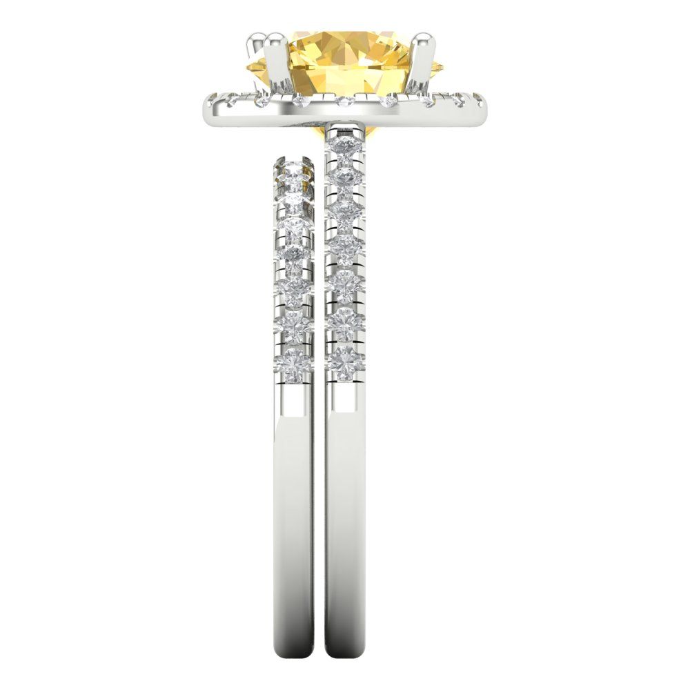 2.52 cttw Round Cut Natural Citrine Bridal Set - Solid White Gold Engagement Ring & Wedding Band