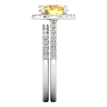 2.52 cttw Round Cut Natural Citrine Bridal Set - Solid White Gold Engagement Ring & Wedding Band