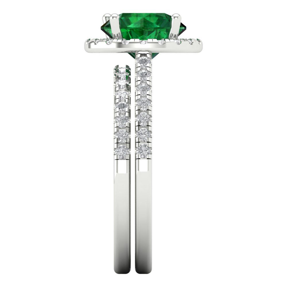 2.52 cttw Round Cut Simulated Emerald Bridal Set - Solid White Gold Engagement Ring & Wedding Band