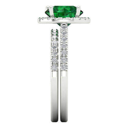 2.52 cttw Round Cut Simulated Emerald Bridal Set - Solid White Gold Engagement Ring & Wedding Band