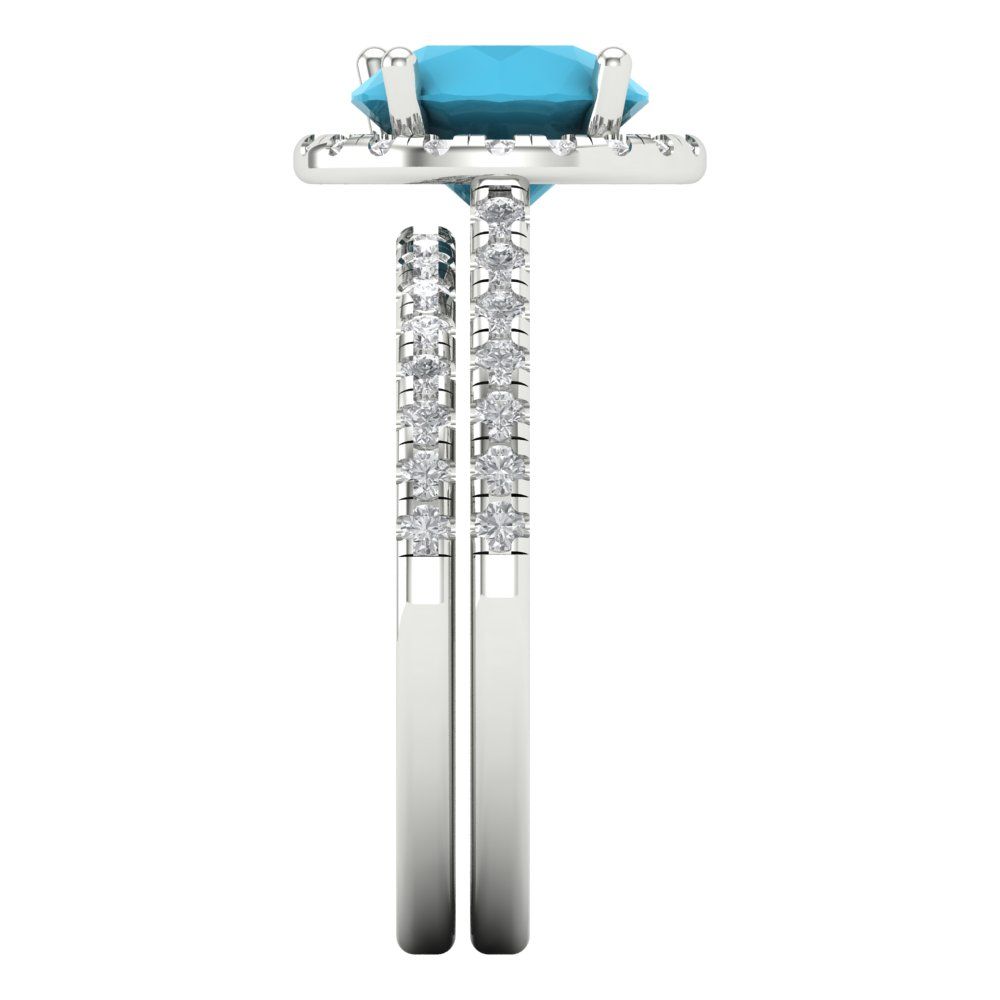 2.52 cttw Round Cut Simulated Turquoise Bridal Set - Solid White Gold Engagement Ring & Wedding Band