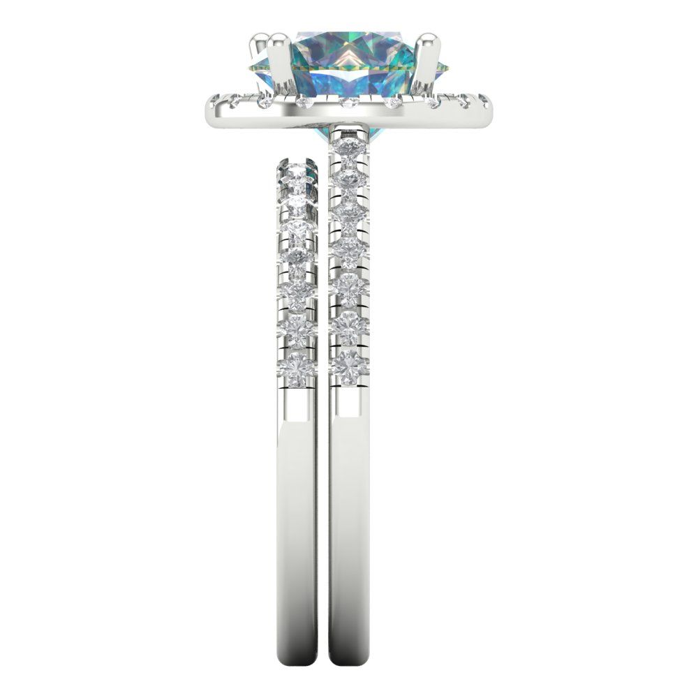 2.52 cttw Round Cut Blue Moissanite Bridal Set - Solid White Gold Engagement Ring & Wedding Band