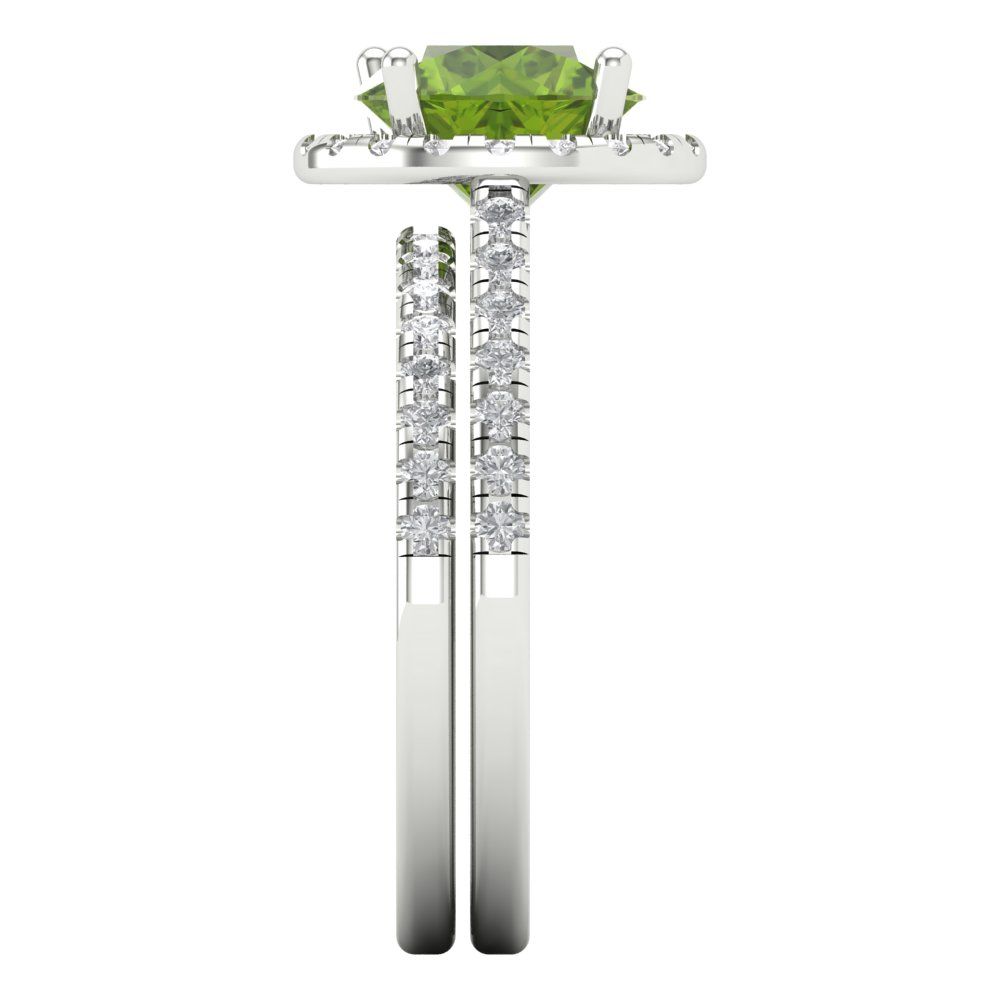2.52 cttw Round Cut Natural Peridot Bridal Set - Solid White Gold Engagement Ring & Wedding Band