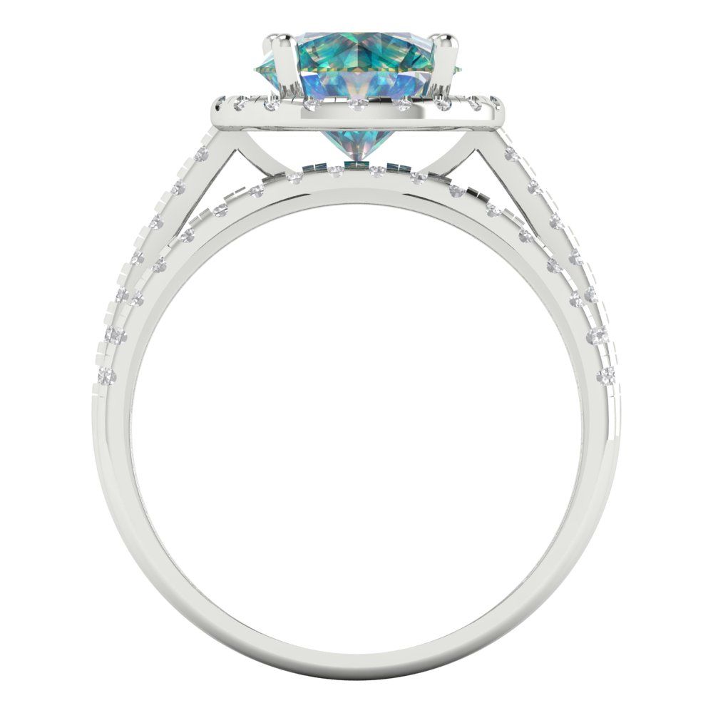 2.52 cttw Round Cut Blue Moissanite Bridal Set - Solid White Gold Engagement Ring & Wedding Band