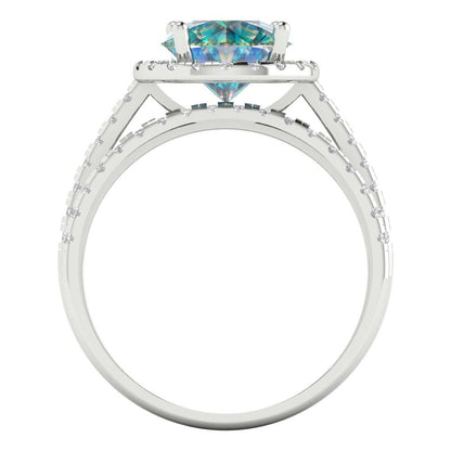 2.52 cttw Round Cut Blue Moissanite Bridal Set - Solid White Gold Engagement Ring & Wedding Band