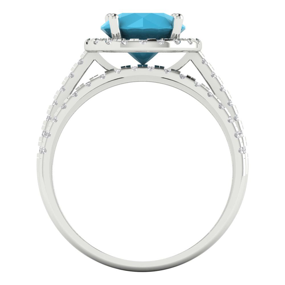 2.52 cttw Round Cut Simulated Turquoise Bridal Set - Solid White Gold Engagement Ring & Wedding Band