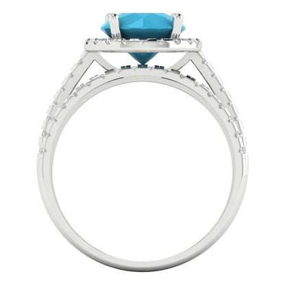 2.52 cttw Round Cut Simulated Turquoise Bridal Set - Solid White Gold Engagement Ring & Wedding Band