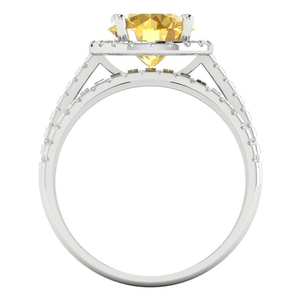 2.52 cttw Round Cut Natural Citrine Bridal Set - Solid White Gold Engagement Ring & Wedding Band