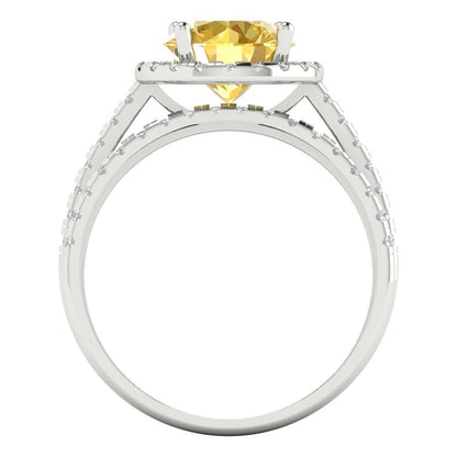 2.52 cttw Round Cut Natural Citrine Bridal Set - Solid White Gold Engagement Ring & Wedding Band