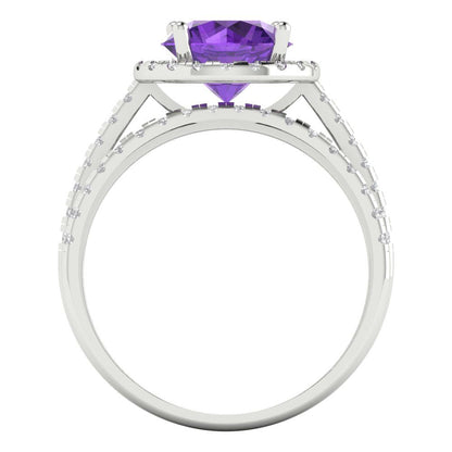 2.52 cttw Round Cut Natural Amethyst Bridal Set - Solid White Gold Engagement Ring & Wedding Band