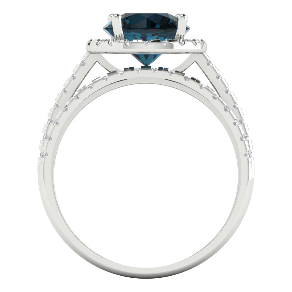 2.52 cttw Round Cut Natural London Blue Topaz Bridal Set - Solid White Gold Engagement Ring & Wedding Band