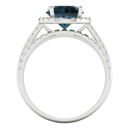 2.52 cttw Round Cut Natural London Blue Topaz Bridal Set - Solid White Gold Engagement Ring & Wedding Band