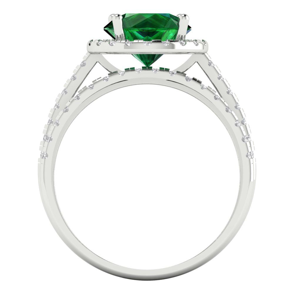 2.52 cttw Round Cut Simulated Emerald Bridal Set - Solid White Gold Engagement Ring & Wedding Band