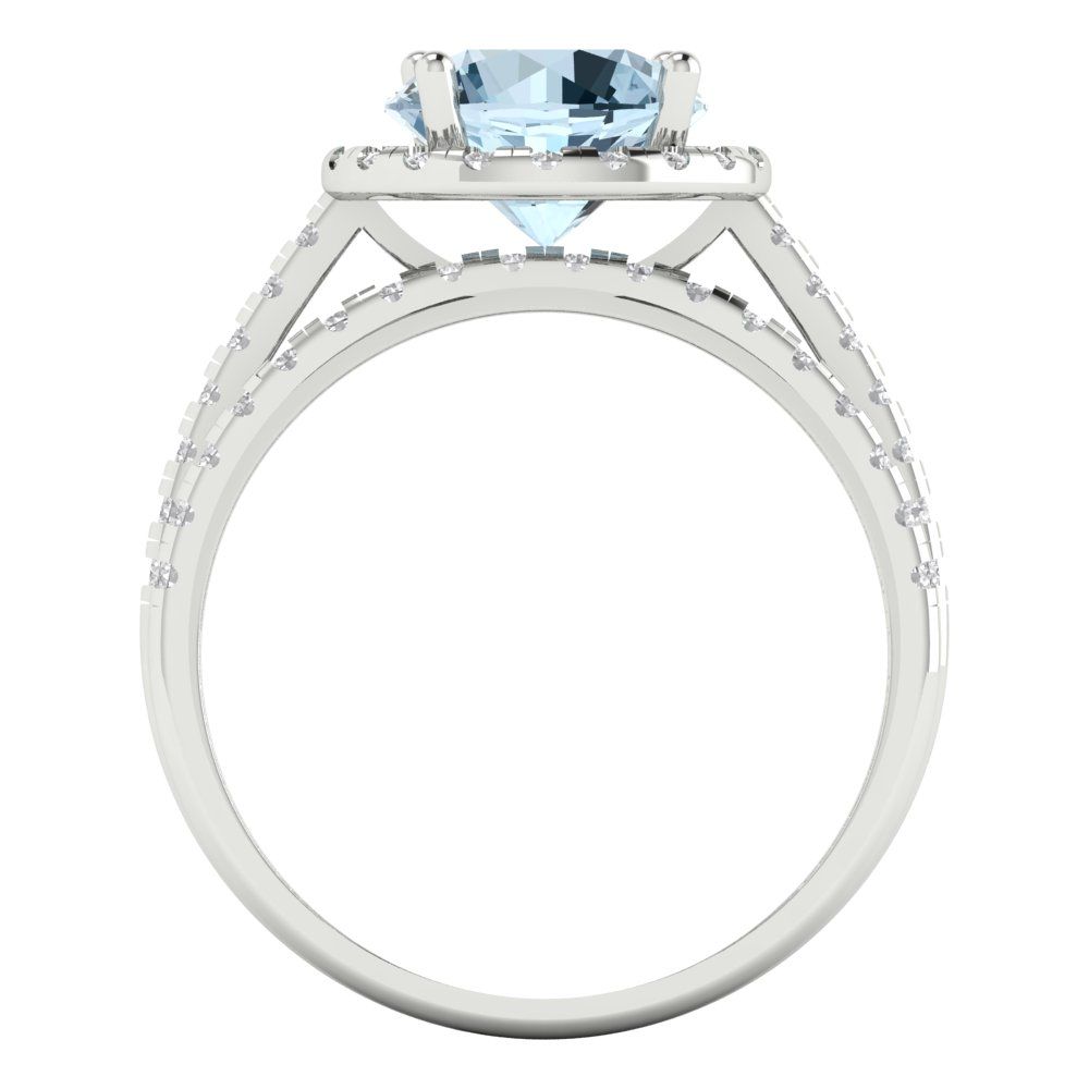 2.52 cttw Round Cut Natural Sky Blue Topaz Bridal Set - Solid White Gold Engagement Ring & Wedding Band