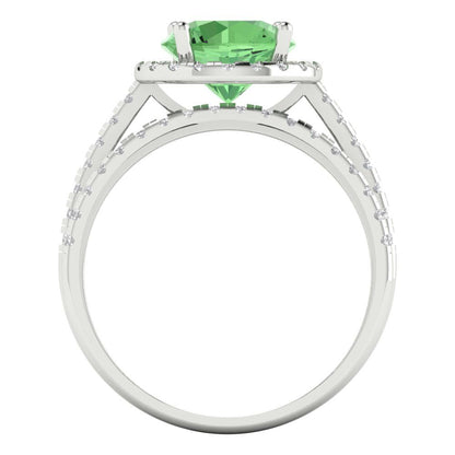 2.52 cttw Round Cut Simulated Green Diamond Bridal Set - Solid White Gold Engagement Ring & Wedding Band