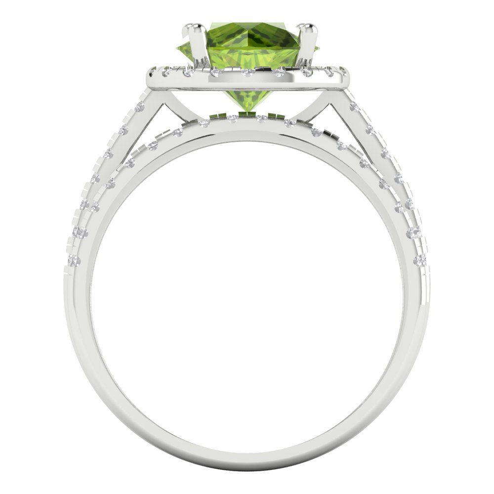 2.52 cttw Round Cut Natural Peridot Bridal Set - Solid White Gold Engagement Ring & Wedding Band