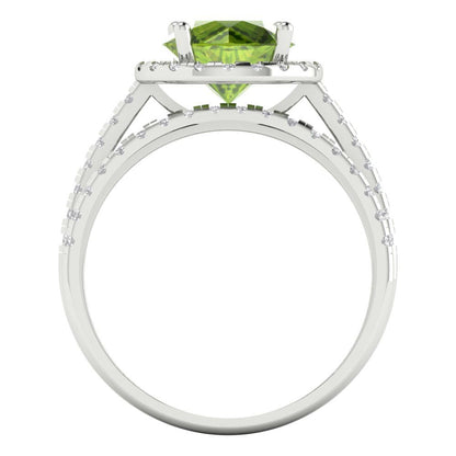 2.52 cttw Round Cut Natural Peridot Bridal Set - Solid White Gold Engagement Ring & Wedding Band