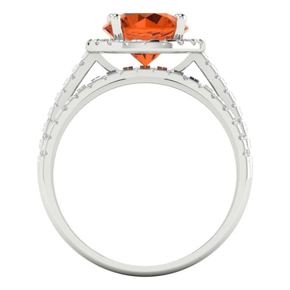 2.52 cttw Round Cut Simulated Pink Tourmaline Bridal Set - Solid White Gold Engagement Ring & Wedding Band