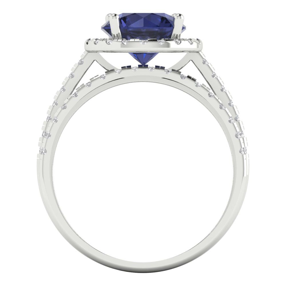 2.52 cttw Round Cut Simulated Blue Sapphire Bridal Set - Solid White Gold Engagement Ring & Wedding Band