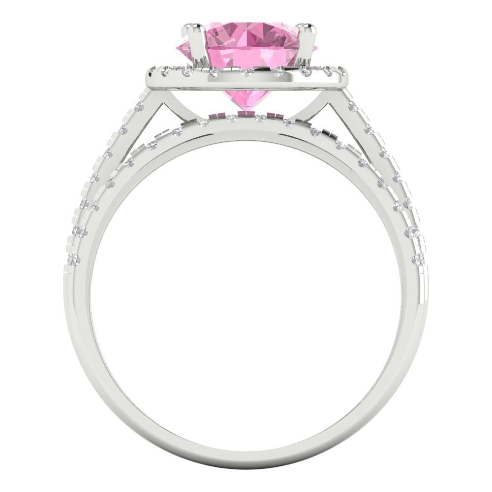 2.52 cttw Round Cut Simulated Pink Diamond Bridal Set - Solid White Gold Engagement Ring & Wedding Band