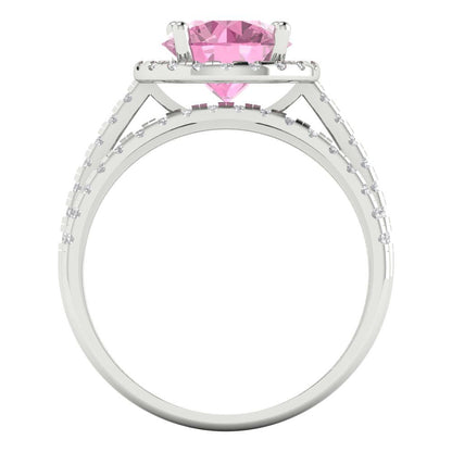 2.52 cttw Round Cut Simulated Pink Diamond Bridal Set - Solid White Gold Engagement Ring & Wedding Band