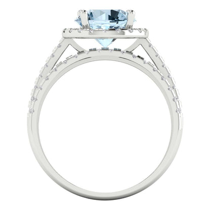 2.52 cttw Round Cut Natural Aquamarine Bridal Set - Solid White Gold Engagement Ring & Wedding Band